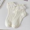 Foodelle Novo Outono e Inverno Japonês Cor Sólida Algodão Mid-tube Meias Femininas Handmade Bubble Mouth Lace Meias de Algodão Atacado