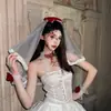 Diadema Corona Negra con Velo Gótico de Halloween para Mujer, Diadema Elegante de Rosa de Alta Gama, Vestido de Fiesta Festivo