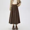 Falda de pana de longitud media, nueva falda de línea A de cintura alta para otoño e invierno para mujeres petite