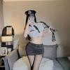 Lingerie sexy sexy nova comissária de bordo policial cosplay uniforme azul marinho envolta na cintura sedutora saia de quadril conjunto mulheres