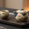 Tetera de Cerámica con Glaseado de Caramelo de Girasol, Tetera Individual Vintage Kung Fu Tea, Tetera de Mano Esmaltada de Horno Doméstico Set de Té