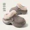 Pantuflas de algodón cálidas, gruesas, con suela antideslizante, para aumentar la altura, para mujer, nuevo estilo Otoño/Invierno 2026, para personas bajas, pantuflas de felpa para mujer, se pueden usar afuera