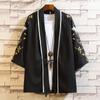 Verano Nuevo Estilo Japonés Cárdigan de Siete Mangas Bordado de Dragón Redondo Hanfu Estilo Chino Ropa Retro de Moda para Hombre Protección Solar