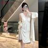 Robe de Renda Estilo Puro Desejo de Verão Costura Sexy Alça Camisola Ácido Acético Toque de Alto Padrão com Bojo Roupas de Casa Mulheres