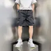 Shorts de Seda de Gelo de Secagem Rápida para o Verão de 2026 Estilo Americano Multi-Bolsos Roupa de Trabalho Calça de Cinco Pontos Tendência Perna Reta Toque Refrescante Calça de Cinco Pontos de Comprimento Médio