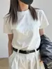 Camiseta de algodón Xinjiang blanca pura de manga corta y peso pesado para mujer, camiseta básica de algodón de corte holgado para verano