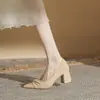 Zapatos de tacón grueso de cuero suave de una sola capa Jinqi CG6033 para mujer 2023 nuevos primavera y otoño temperamento francés punta baja tacones altos