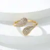 Anillo Abierto Cruzado de Doble Hoja con Gota de Agua de Diamante Completo para Mujer Lujo Ligero Mano de Obra Pesada Anillo de Dedo Ajustable