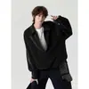 Sudadera con textura, cuello en V, patchwork, efecto dos piezas, estilo coreano, holgada, versátil, moderna, casual, estilo chaqueta para hombre en otoño