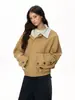 Chaqueta caqui de estilo americano con patchwork a rayas y cuello de solapa para mujer, otoño casual versátil retro hip-hop, moderna