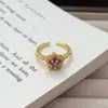 Anillo Abierto de Zirconia Diamante Morado Vintage de Lujo Ligero Diseño de Nicho Anillo Elegante para Mujer