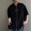 Camisa de Hombre de Manga Corta con Diseño de Waffles, Sentido del Cierre, Estilo Coreano, Nicho de Alta Gama, Moda de Tendencia, Camisa Blanca Casual