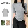 Camiseta de manga tres cuartos con cuello semialto de Lyocell K2962 para mujer, ajuste slim de verano, versátil, top básico de hombro normal