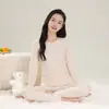 Pijama de manga larga para niña, ropa de casa de algodón puro, ropa y pantalones de otoño para niña, conjunto de ropa interior térmica para niña, camiseta básica para estudiante