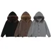 Suéter tejido cálido de punto estilo retro americano Magic Bear para otoño e invierno con cuello de piel, cárdigan con capucha, estilo casual, unisex