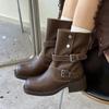 Novedades Otoño e Invierno~Botas de Doble Botonadura Estilo Británico Ajustadas para Mujer 2025 Nuevas Botas Casual Versátiles de Moda Casual