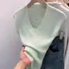 Estilo Novo Verão 2026 Seda de Gelo Fina Simples Malha Manga Curta Ins Gola U Ajuste Slim Camisa de Malha