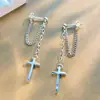 Pendientes de Plata Modernos y Únicos Plata de Ley S925 Cruz y Cadena Diseño Retro Estilo Hong Kong Nicho y Único