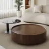 Juego de mesa de centro redonda de madera maciza estilo nórdico italiano para sala de estar, diseño de lujo ligero moderno para apartamento pequeño, madera de nogal