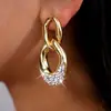 Pendientes Redondos con Colgante de Plata Cruzada Europea y Americana Incrustados con Diamante y Perla Joyería para Orejas de Mujer Lujo Ligero Gama Alta Moda Simple