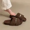 Suaves y mullidas~ Pantuflas de felpa para mujer, nuevo modelo primavera y otoño 2026, versátiles con forma de H, de suela plana, antideslizantes, pantuflas casuales y cómodas