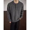 Suéter de Punto Holgado Estilo New Old Money para Hombre, Cuello Henley, Versátil Casual de Otoño, Manga Larga, Corte Holgado