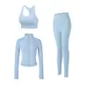 Conjunto de Ropa de Yoga para Mujer con Cuello Alto, Cremallera, Chaqueta de Secado Rápido, Pantalones de Dos Piezas Falsos, Conjunto de Ropa Deportiva para Fitness, Running, Pilates, Entrenamiento