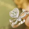 Anillo de Corazón con Circonita Diamante de Plata Esterlina S925 para Mujer Nicho de Gama Alta Lujo Accesible Versátil Abierto Ajustable Nueva Tendencia