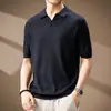 Camisa Polo de Tricô de Linho com Gola de Gaivota Estilo Old Money Italiano Camiseta de Manga Curta com Gola Lapela de Liocel Masculina de Verão