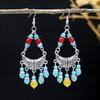 Pendientes de borlas turquesas de estilo bohemio para mujer, aretes de moda exóticos étnicos Yunnan retro combinables, joyería