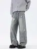 Jeans Scimitar Estampado de Estrelas Estilo Americano Outono 2025 Lavado Tendência Hip-Hop Estilo Bf Calças de Perna Larga Emagrecedoras para Homens