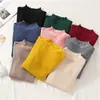Outono e Inverno Novo Estilo Coreano Cor Sólida Suéter Básico Tricô para Mulheres Emagrecedor Suéter de Gola Alta para Mulheres
