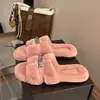 Pantuflas peludas para mujer estilo coreano otoño e invierno 2026 con forma de H, de felpa, suela plana, para usar al aire libre, modernas, elegantes, suaves, de algodón
