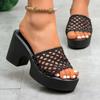 2025 verano nuevo cabeza cuadrada hueco tejido de malla zapatillas plataforma impermeable tacón grueso mujer zapatillas tacón alto talla grande