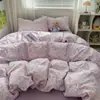 Juego de cuatro piezas de gasa de doble capa Clase A con estampado floral fresco para cama, sábana bajera, funda de edredón, juego de tres piezas para estudiante de dormitorio 4