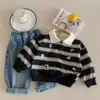 Sudadera Rayada Bordada de Dibujos Animados para Niños y Niñas Primavera y Otoño 2026 Top de Bebé con Cuello Camisero Camisa POLO Infantil de Moda