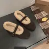 Zapatos Mary Jane de ante de vaca con lana para mujer, zapatos planos de mujer, nuevos para otoño e invierno, cuero genuino, pelo cálido, boca poco profunda, zapatos de vestir para mujer 40