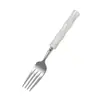 Garfo feito de aço inoxidável 304 com cabo acrílico estilo bambu, acabamento espelhado, fácil de limpar, adequado para bife e refeições estilo ocidental, talheres do dia a dia