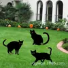 Placa Decorativa de Chão para Jardim de Halloween - Conjunto de 3 Peças Gato Preto Decoração de Gramado Placa de Halloween de Terror