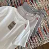 Camiseta Top Casual de Manga Curta com Gola Redonda, Bordado de Letras, Textura de Bambu, Respirável, Amiga da Pele, Algodão Orgânico de Cânhamo, Estilo Japonês