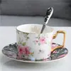 Juego de Taza y Platillo de Porcelana Fina Floral de Lujo con Borde Dorado, Juego de Té de Gran Capacidad para el Té de la Tarde