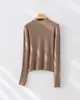 Suéter de Malha Sem Costura com Textura Espinha de Peixe 100% Lã Merino Lavável à Máquina para Mulheres, Blusa de Manga Longa para Camada Base Outono e Inverno