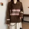Suéter de Punto Jacquard con Cuello Solapa, Nuevo Estilo Otoño/Invierno 2026, con Patrón Fair Isle, Top Casual de Corte Holgado