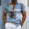 Camisa Havaiana Transfronteiriça Temu Masculina Manga Curta Listrada Estampa 3D Jovem Masculino Roupa de Férias Tamanho Europeu Estilo Fino