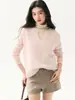 Pode ser usado em camadas! Suéter feminino de cashmere, gola redonda em U, corte solto e relaxado, pulôver de manga longa em tricô macio
