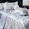 Colcha de Verano Estampada Estilo Pastoral en Tencel, Colcha de Aire Acondicionado de Verano de una Pieza, Juego de Cuatro Piezas, Lavable, Adecuada para Dormir Desnudo, Colcha Fina de Verano