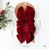 Nuevo producto transfronterizo: Colgante de moño de terciopelo burdeos para Navidad, decoración de árbol de Navidad DIY, adorno de moño de seis puntas