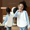 Camiseta Base para Niñas Estilo Coreano Nueva de Primavera y Otoño con Dobladillo Curvo, Camiseta de Manga Larga Color Bloque para Niños Mayores, Top de Moda Ajustado