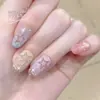Uñas Postizas Portátiles, Corazón Girly de Ensueño, Ovaladas Cortas con Gradiente de Brillo de Estrella, 30 Piezas, Parches de Uñas Portátiles Codificados