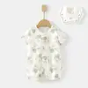 Body Bebê Barbie Elefante Manga Curta Roupa de Verão Fina para Engatinhar Roupas de Ar Condicionado para Bebês e Crianças Pequenas Macacão com Babador Presente